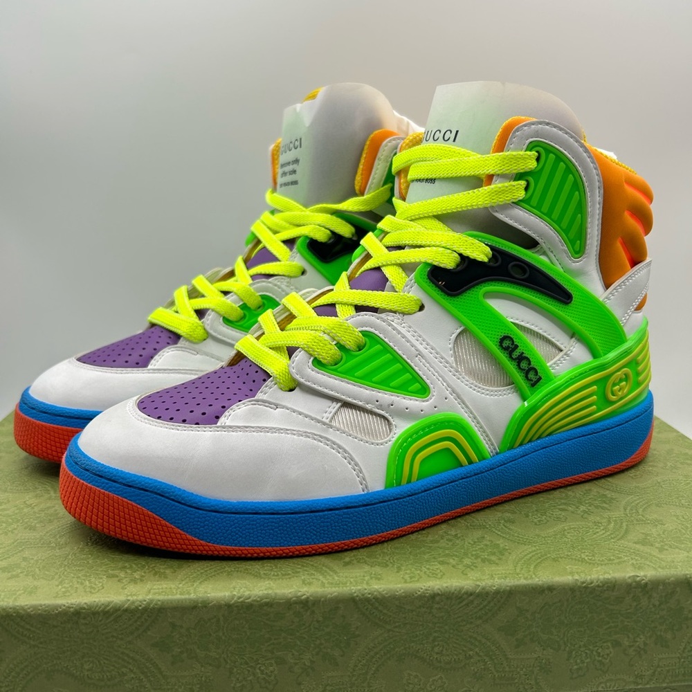 Gucci Basket High Top Women Sneaker in Multi C Distressed Demetra Size US 8 New - Picture 4 of 11
